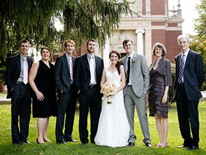 Here's Sally with her family at her third son's (second son to get married) wedding.